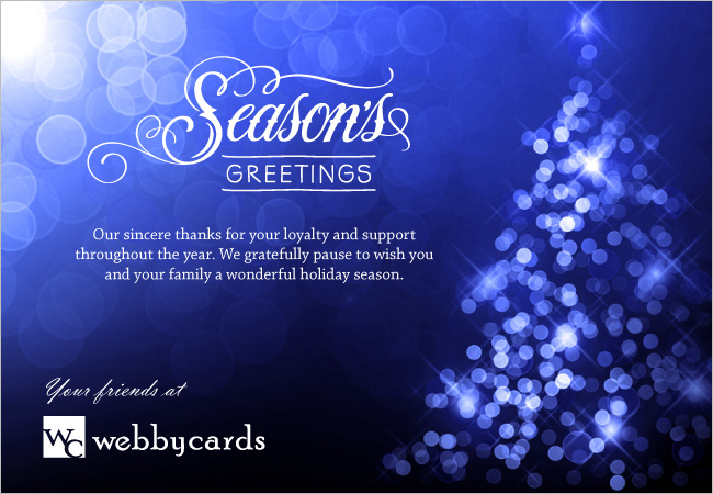 Seasons Greetings Blue Bokeh Lights Custom Holiday eCard Non-animated